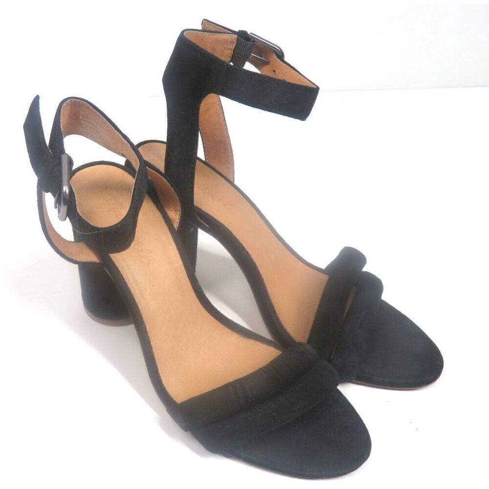 Madewell Rosalie Black Suede Block High Heel Sandals Ankle Strap Women Size 6.5